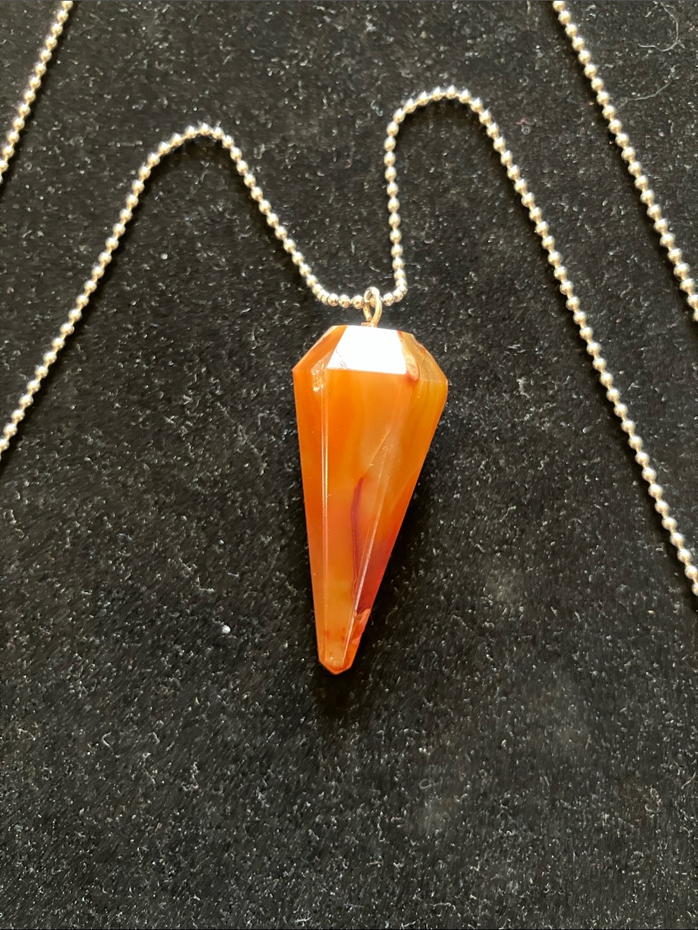 Red Carnelian Pendulum with 24” Silver Chain, Faceted (Natural Crystal Stone)